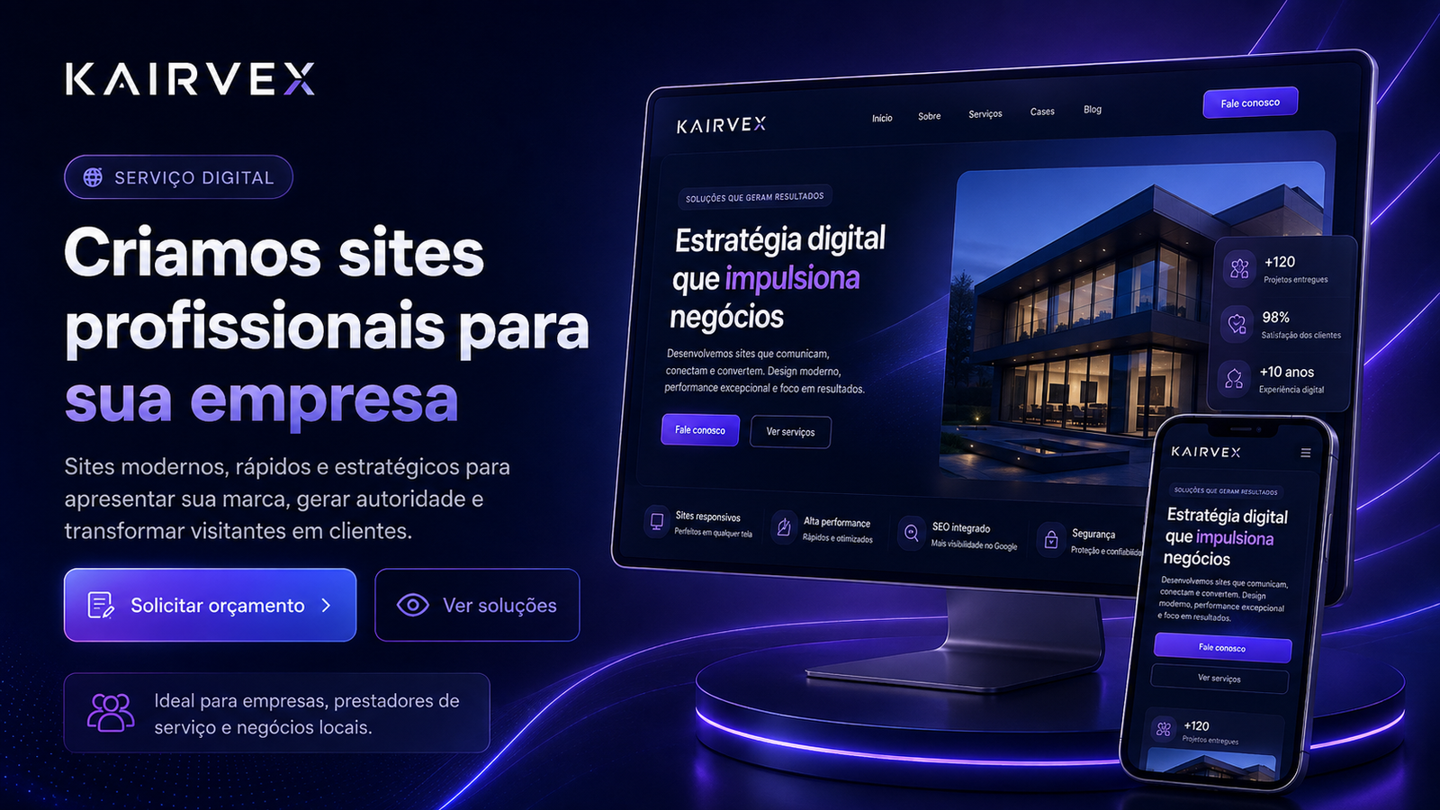 Banner de landing pages da Kairvex