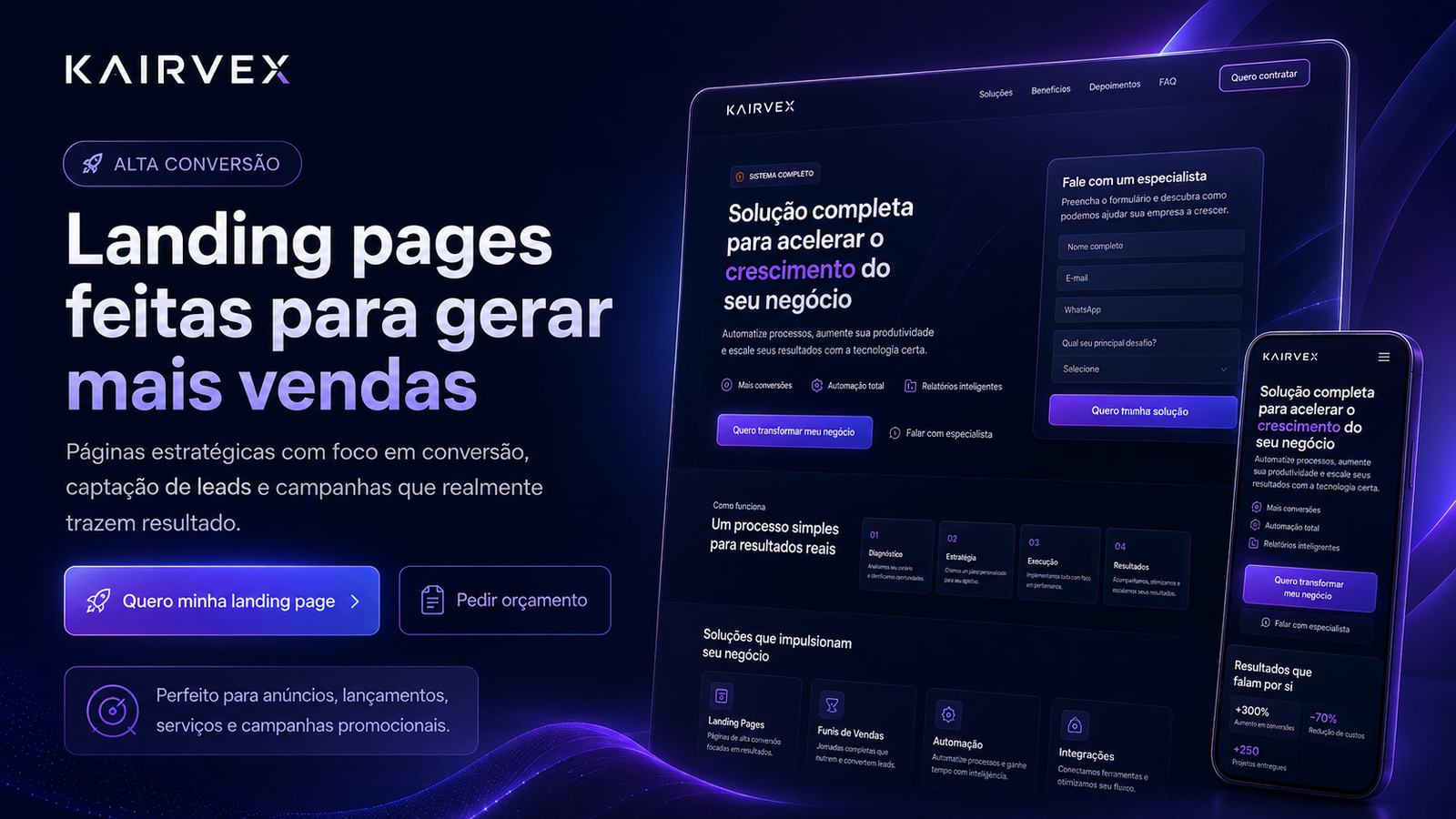 Banner de criação de sites da Kairvex